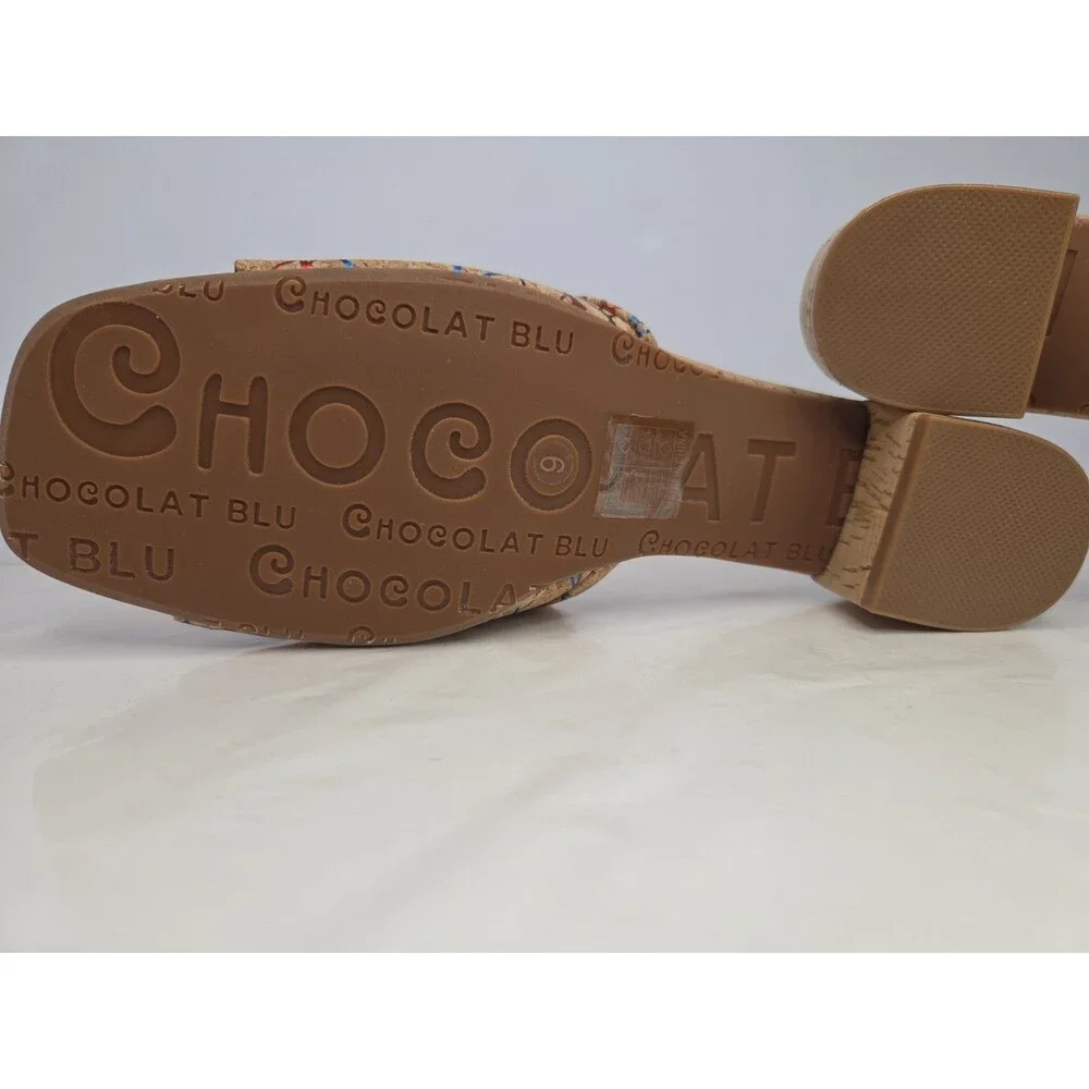 Chocolat Blu Cindy Cork Sandals Paint Splatter Graffiti Heeled Mules Sz 9 NWOB